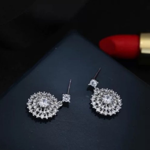 14k Gold Fancy Diamonds Drop Earrings Sterling Silver - Picture 5 of 8